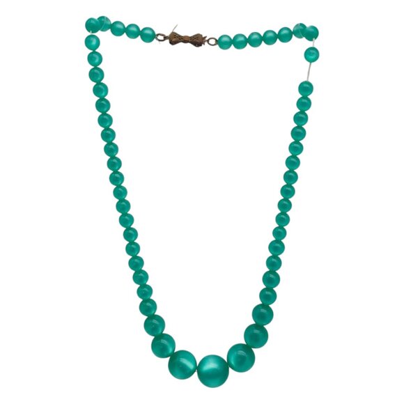 Vintage Green Lucite Moonglow Women's Necklace 15" Graduated Bead Bow Clasp Y4 - Picture 3 of 8